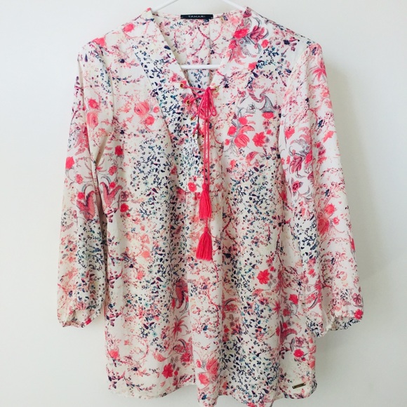 Tahari Pink Floral Tunic Blouse - Picture 1 of 7